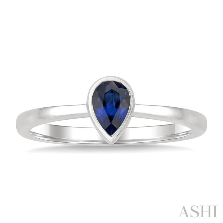 6X4 MM Pear Shape Sapphire Precious Solitaire Ring in 14K White Gold