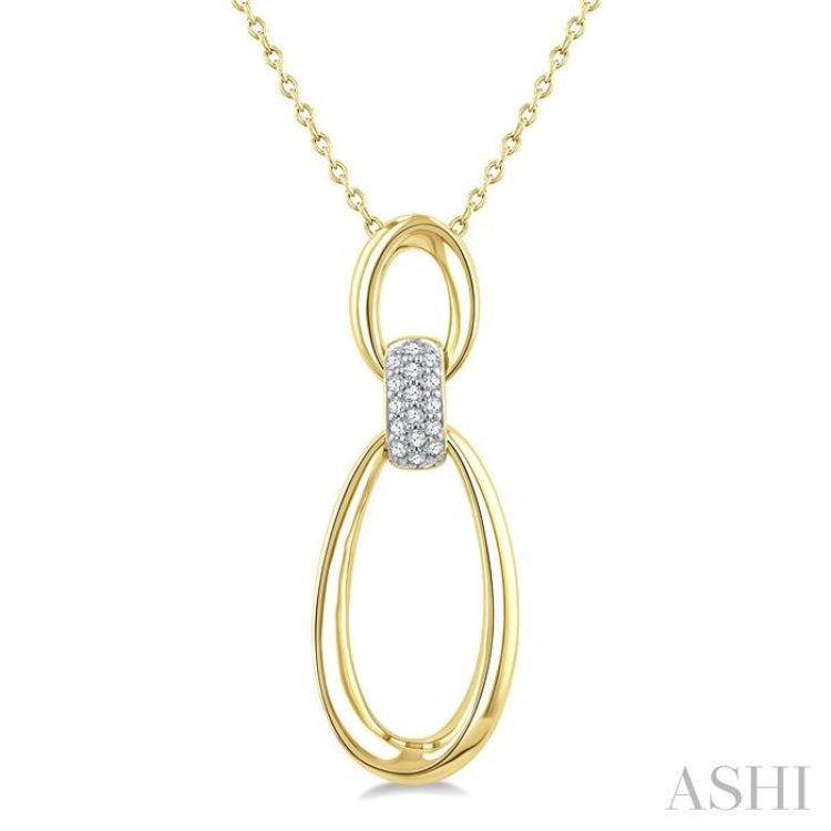 1/10 Ctw Twin Oval Link Round Cut Diamond Pendant With Chain in Yellow Gold Vermeil