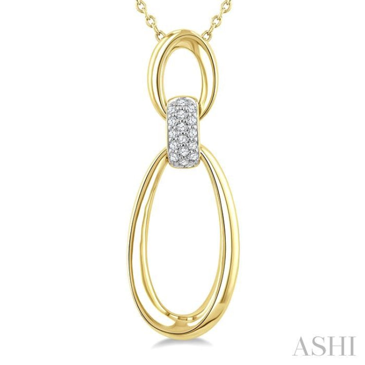 1/10 Ctw Twin Oval Link Round Cut Diamond Pendant With Chain in Yellow Gold Vermeil