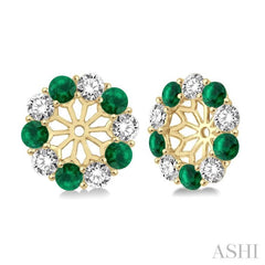 2.9 MM Round Cut Emerald and 1 Ctw Round Cut Diamond Precious Earrings Jacket in 14K Yellow Gold