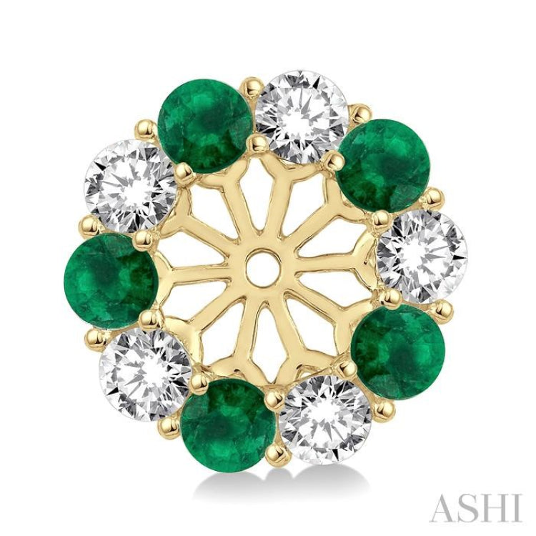 2.9 MM Round Cut Emerald and 1 Ctw Round Cut Diamond Precious Earrings Jacket in 14K Yellow Gold