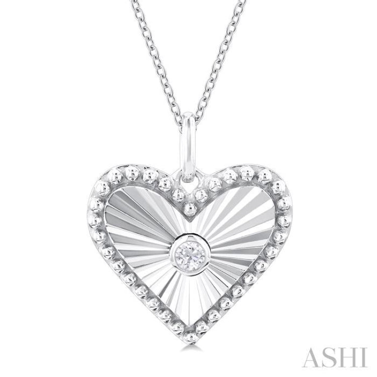 1/20 Ctw Heart fluted medallion Round Cut Diamond Pirouette Pendant With Chain in 10K White Gold