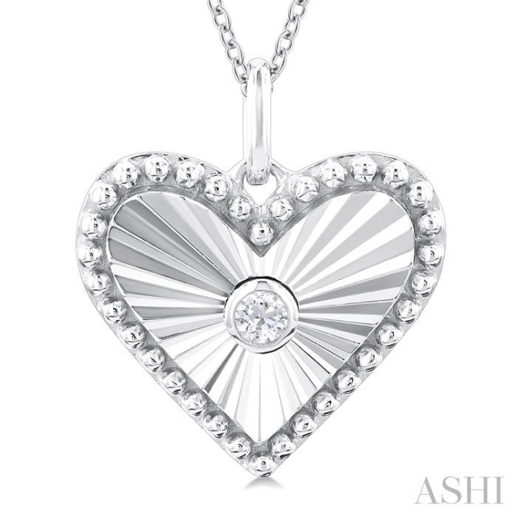 1/20 Ctw Heart fluted medallion Round Cut Diamond Pirouette Pendant With Chain in 10K White Gold