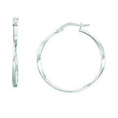 14K White Gold Twisted Hoop Earring