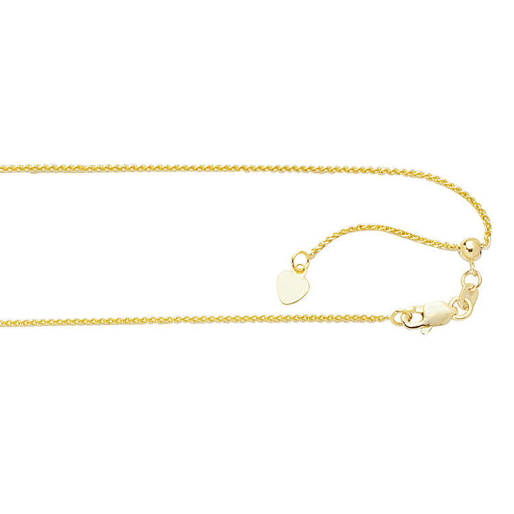 10K Gold 1.0mm Adjustable Wheat Chain 