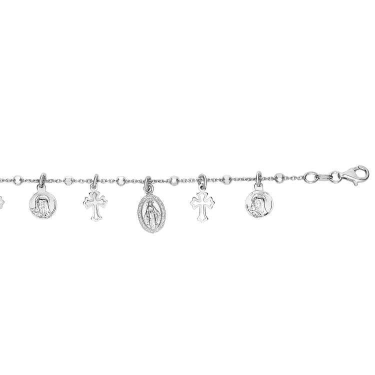 Sterling Silver 7.25in Diamond Cut/ Textured Bracelet with Lobster Clasp