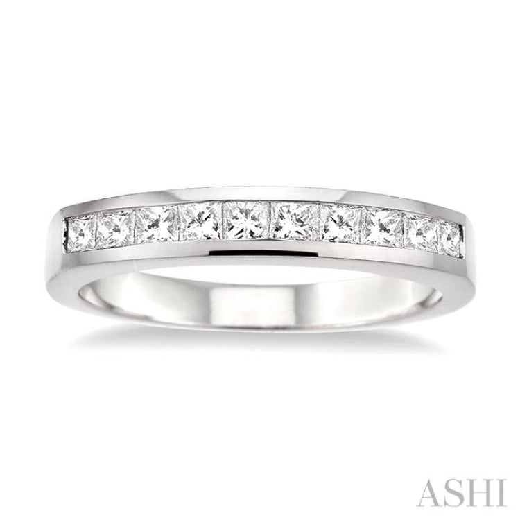 1/2 ctw Princess Cut Diamond Wedding Band in 14K White Gold