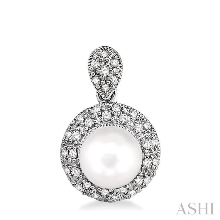 6 MM Cultured Pearl and 1/3 ctw Single Cut Diamond Earrings in 14K White Gold