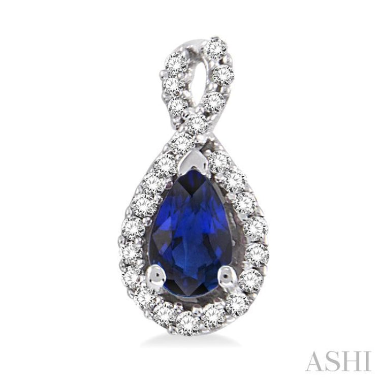 5x3 MM Pear Shape Sapphire and 1/6 ctw Round Cut Diamond Earrings in 14K White Gold