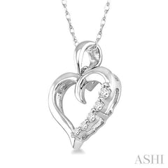 1/10 ctw Round Cut Diamond Heart Shape Journey Pendant in 10K White Gold with Chain
