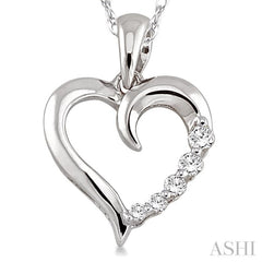 1/10 ctw Round Cut Diamond Heart Shape Journey Pendant in 10K White Gold with Chain
