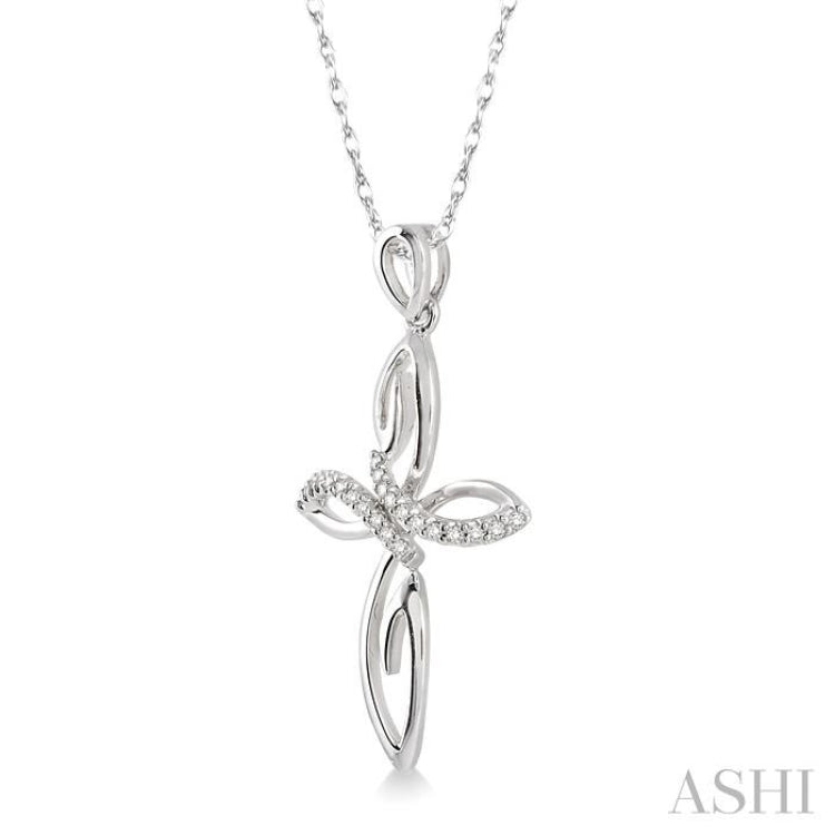1/10 ctw Round Cut Diamond Cross Pendant in 14K White Gold With Chain