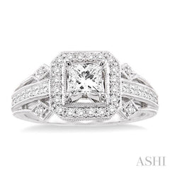 1/2 ctw Round and Princess Cut Diamond Semi-Mount Engagement Ring 14K White Gold