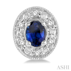 4x3 MM Oval Shaped Sapphire and 1/10 ctw Single Cut Diamond Earrings in 14K White Gold