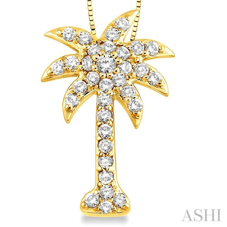 1/2 ctw Round Cut Diamond Palm Tree Pendant in 14K Yellow Gold with Chain