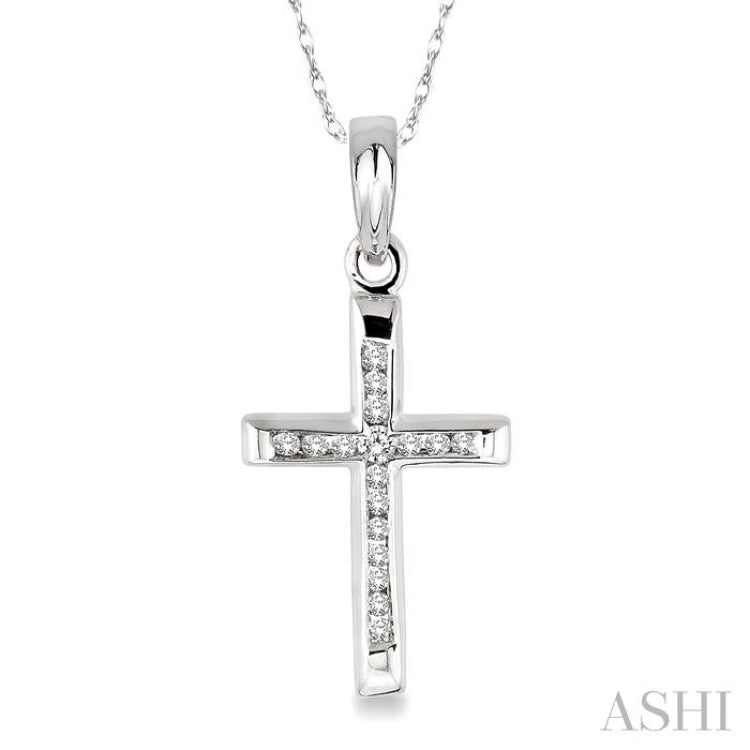 1/10 ctw Single Cut Diamond Cross Pendant in 10K White Gold with Chain