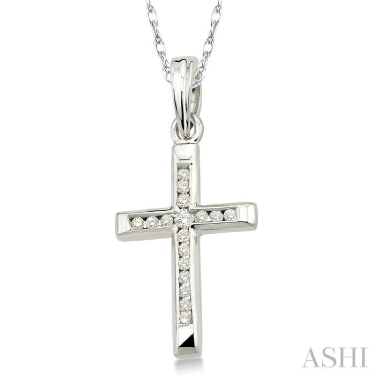 1/10 ctw Single Cut Diamond Cross Pendant in 10K White Gold with Chain
