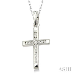 1/10 ctw Single Cut Diamond Cross Pendant in 10K White Gold with Chain