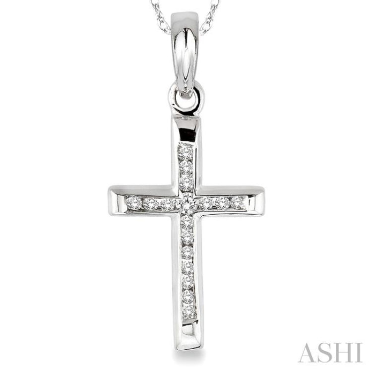 1/10 ctw Single Cut Diamond Cross Pendant in 10K White Gold with Chain