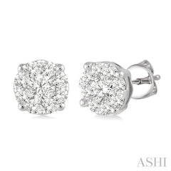 1 ctw Round Cut Lovebright Diamond Stud Earrings in 14K White Gold
