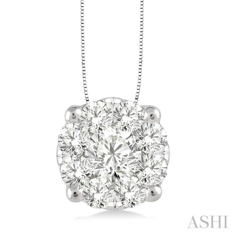 1 ctw Round Cut Lovebright Diamond Pendant in 14K White Gold with Chain