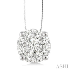 1 ctw Round Cut Lovebright Diamond Pendant in 14K White Gold with Chain