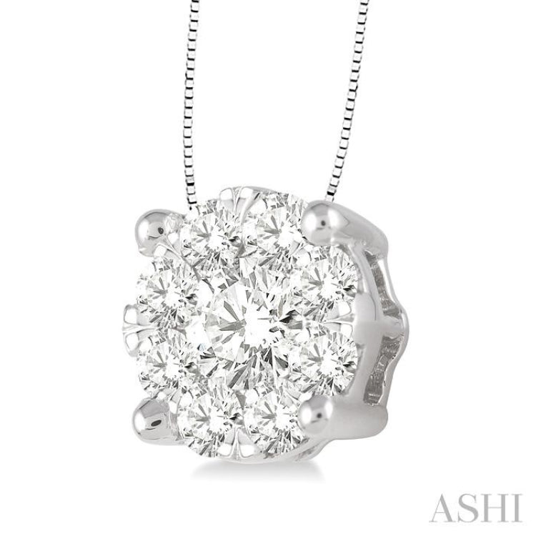1 ctw Round Cut Lovebright Diamond Pendant in 14K White Gold with Chain