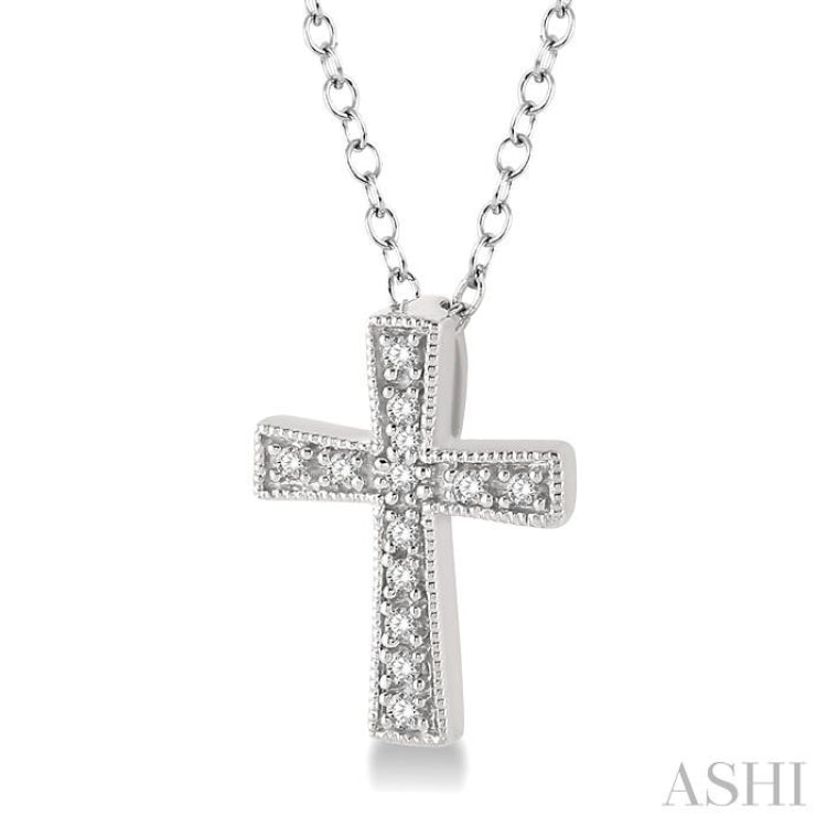 1/20 ctw Single Cut Diamond Cross Pendant in Sterling Silver with Chain