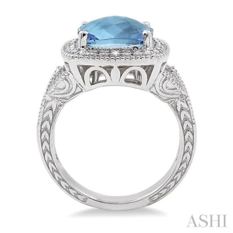 10x10 MM Cushion Shape Blue Topaz and 1/20 ctw Single Cut Diamond Ring in Sterling Silver