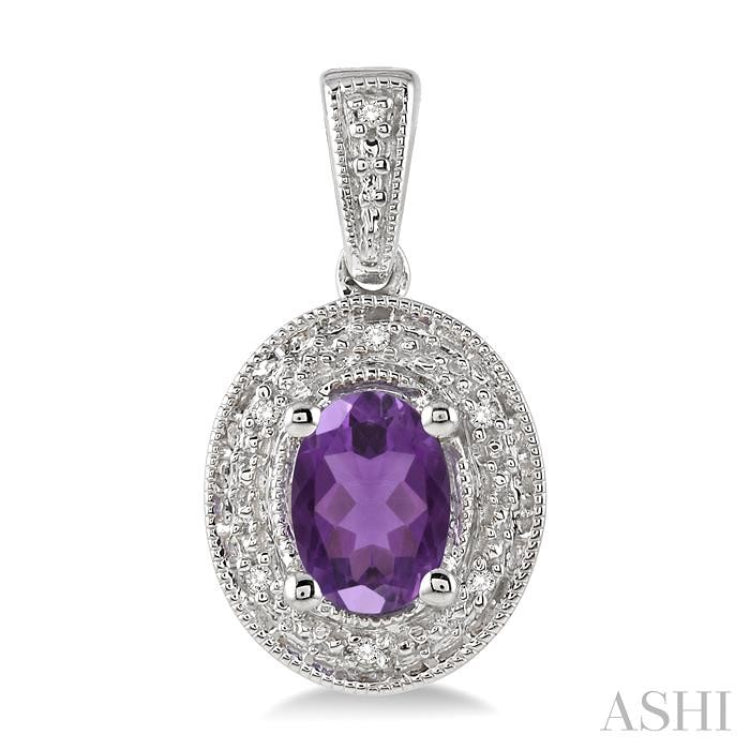 7x5 MM Oval Cut Amethyst and 1/20 ctw Single Cut Diamond Earrings in Sterling Silver