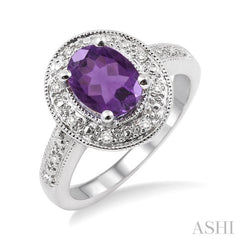 8x6 MM Oval Cut Amethyst and 1/20 ctw Single Cut Diamond Ring in Sterling Silver