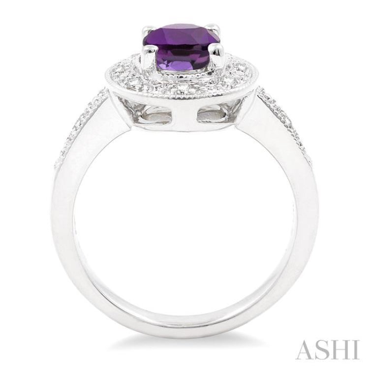 8x6 MM Oval Cut Amethyst and 1/20 ctw Single Cut Diamond Ring in Sterling Silver