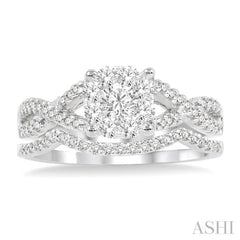 1/2 ctw Diamond Wedding Set with 1/3 ctw Lovebright Engagement Ring and 1/10 ctw Wedding Band in 14K White Gold