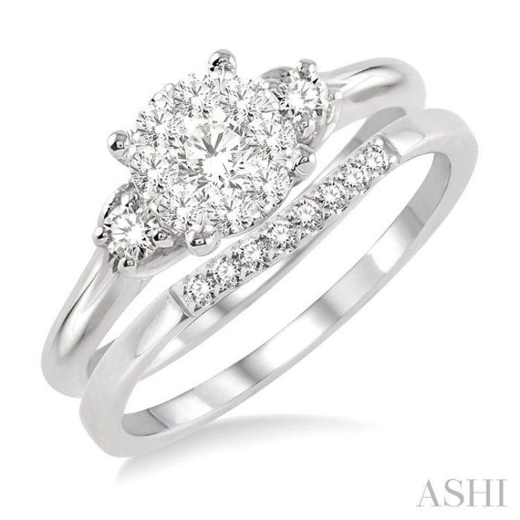 1/2 ctw Diamond Wedding Set with 1/2 ctw Lovebright Engagement Ring and 1/20 ctw Wedding Band in 14K White Gold