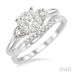 1/2 ctw Diamond Wedding Set with 1/2 ctw Lovebright Engagement Ring and 1/20 ctw Wedding Band in 14K White Gold