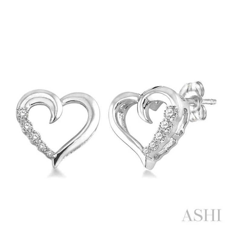 1/20 ctw Single Cut Diamond Heart Shape Diamond Journey Earrings in Sterling Silver