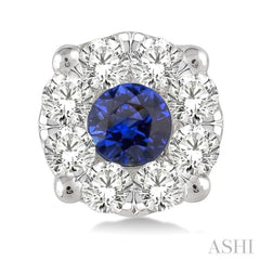 3.3 MM Round Cut Sapphire and 1/2 ctw Lovebright Diamond Precious Earrings in 14K White Gold
