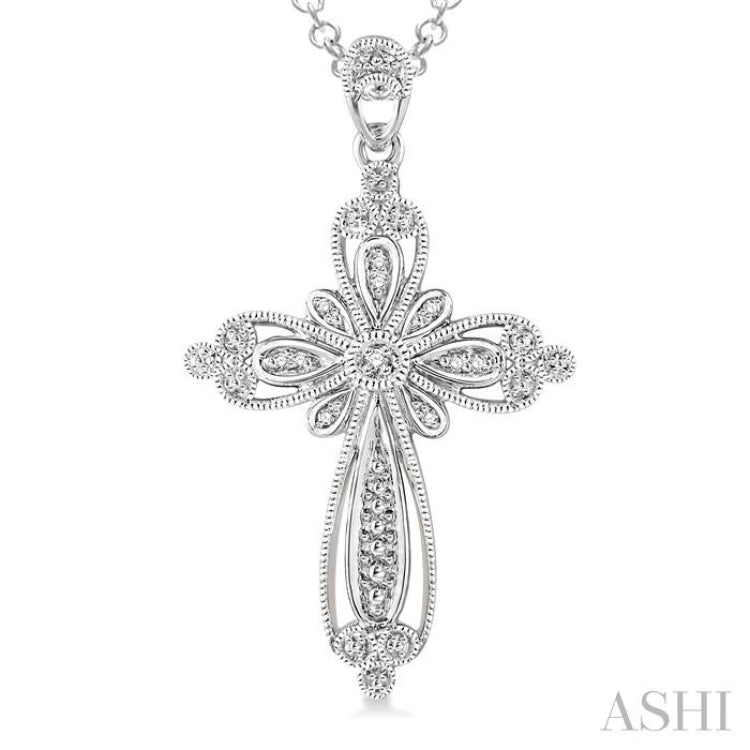 1/20 ctw Single Cut Diamond Cross Pendant in Sterling Silver with Chain