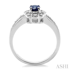 6x4 MM Oval Cut Sapphire and 1/20 ctw Single Cut Diamond Ring in Sterling Silver