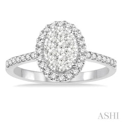 3/4 ctw Oval Shape Diamond Lovebright Ring in 14K White Gold