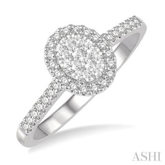 1/3 ctw Oval Shape Diamond Lovebright Ring in 14K White Gold