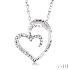 1/10 ctw Round Cut Diamond Heart Shape Pendant in Sterling Silver with Chain