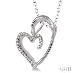 1/10 ctw Round Cut Diamond Heart Shape Pendant in Sterling Silver with Chain