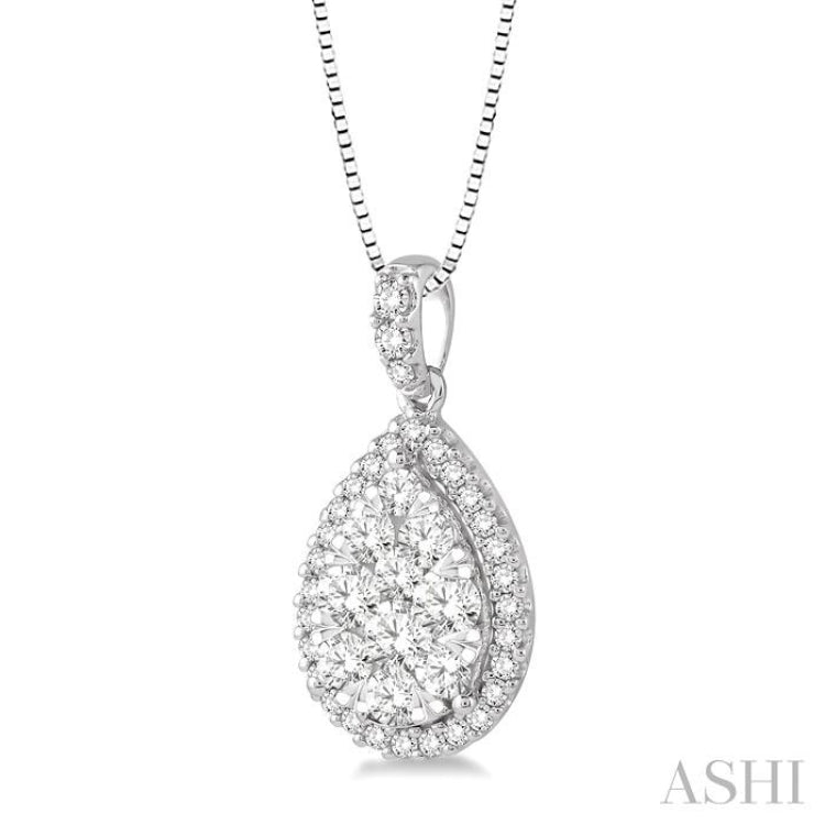 3/4 ctw Pear Shape Diamond Lovebright Pendant in 14K White Gold with Chain