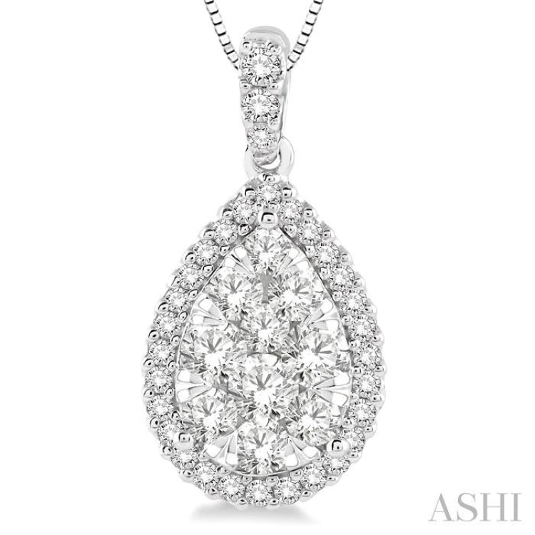 3/4 ctw Pear Shape Diamond Lovebright Pendant in 14K White Gold with Chain