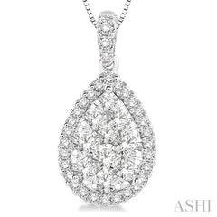 3/4 ctw Pear Shape Diamond Lovebright Pendant in 14K White Gold with Chain