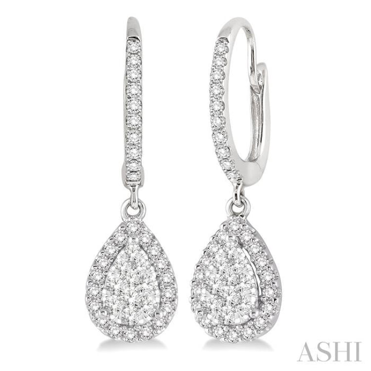 3/8 ctw Pear Shape Diamond Lovebright Earrings in 14K White Gold
