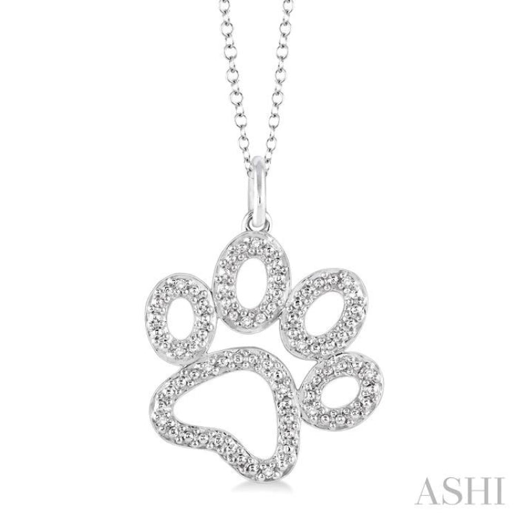 1/20 ctw Round Cut Diamond Paw Pendant in Sterling Silver with Chain