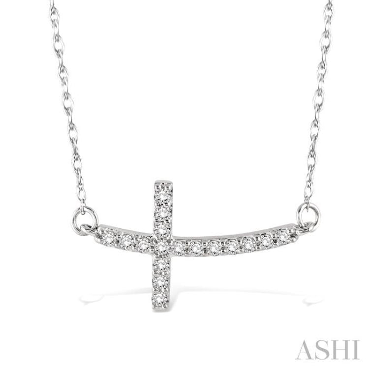 1/5 ctw Round Cut Diamond Cross Pendant in 14K White Gold with Chain