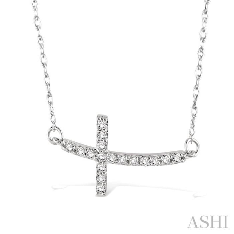 1/5 ctw Round Cut Diamond Cross Pendant in 14K White Gold with Chain